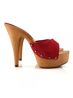 CLOGS SUEDE RED STILETTO HEEL 13