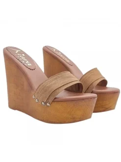CLOGS WEDGE BROWN HEEL 13
