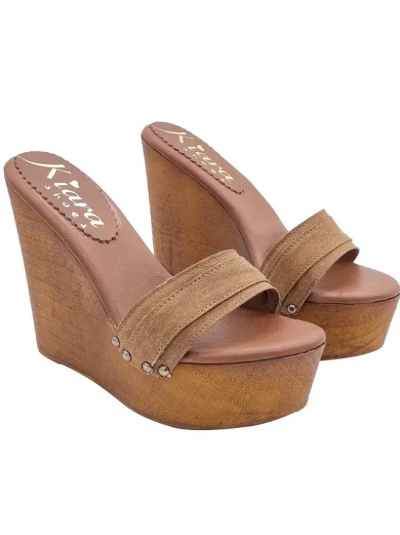 CLOGS WEDGE BROWN HEEL 13