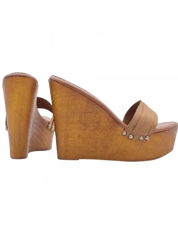 CLOGS WEDGE BROWN HEEL 13