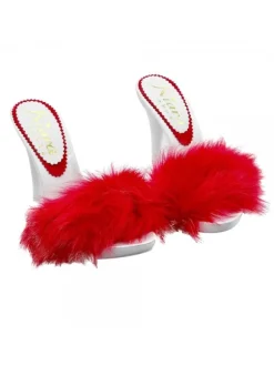 CLOGS WHITE WITH RED FUR