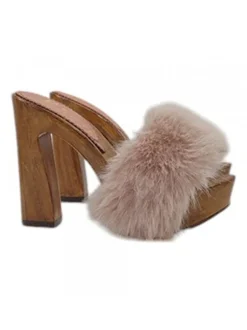 CLOGS WITH 12.5 CM HEEL | PINK FUR