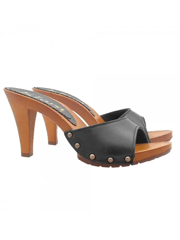 CLOGS WITH BLACK LEATHER BAND AND HEEL 9