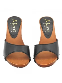 CLOGS WITH BLACK LEATHER BAND AND HEEL 9