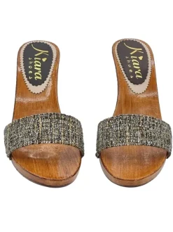 CLOGS WITH BROWN TWEED BAND WITH HEEL 9
