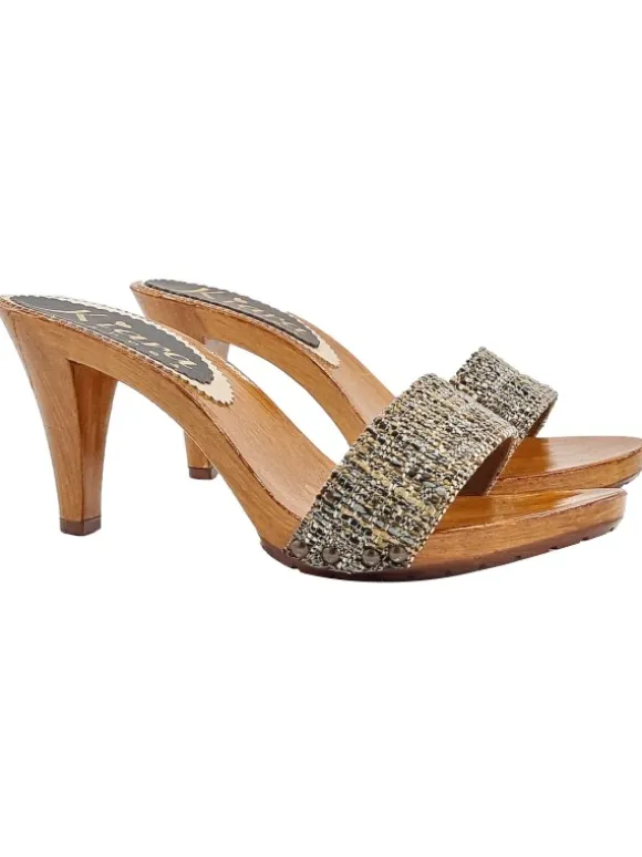 CLOGS WITH BROWN TWEED BAND WITH HEEL 9