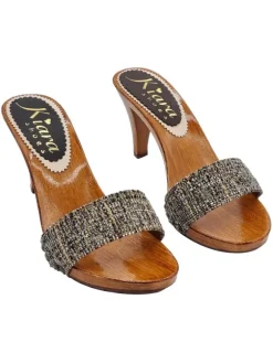 CLOGS WITH BROWN TWEED BAND WITH HEEL 9