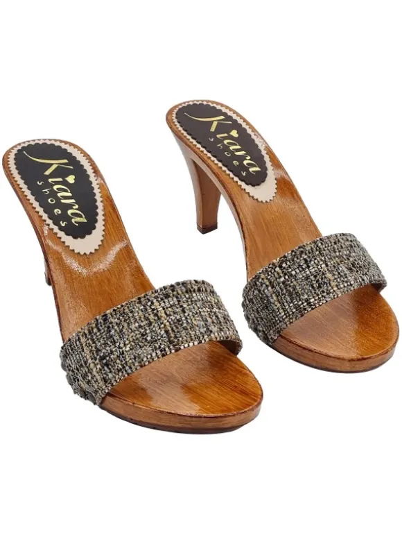 CLOGS WITH BROWN TWEED BAND WITH HEEL 9