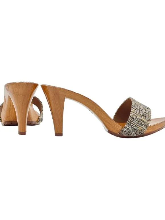 CLOGS WITH BROWN TWEED BAND WITH HEEL 9