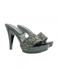 Clogs with 11cm heel and black laser-cut upper