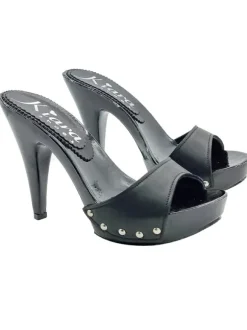 Clogs with 11cm heel and black leather upper