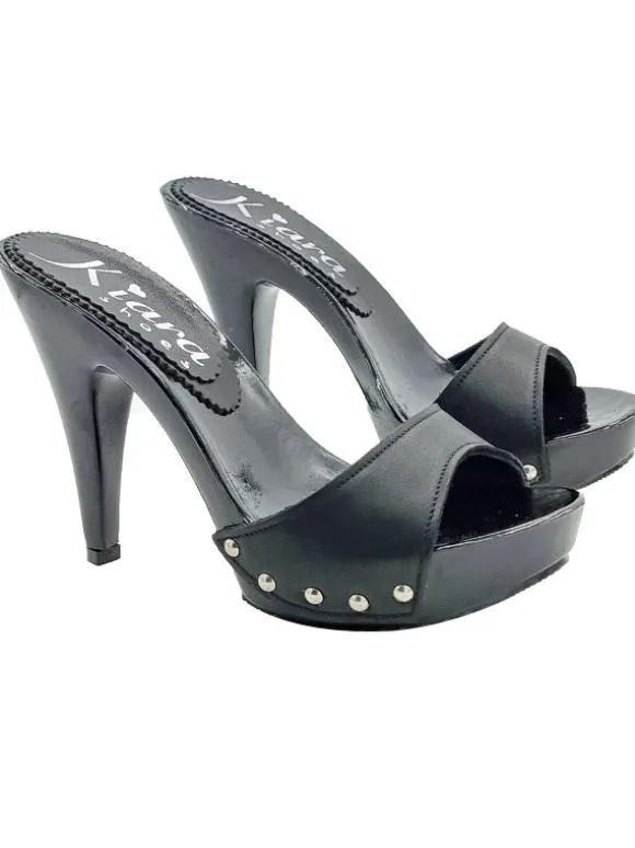 Clogs with 11cm heel and black leather upper