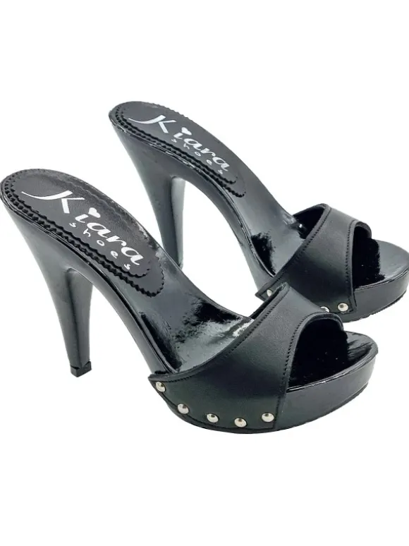Clogs with 11cm heel and black leather upper