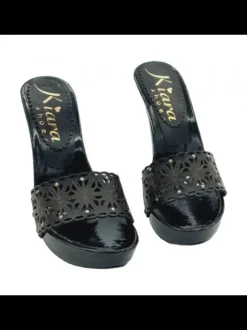 Clogs with 11cm heel and black laser-cut upper