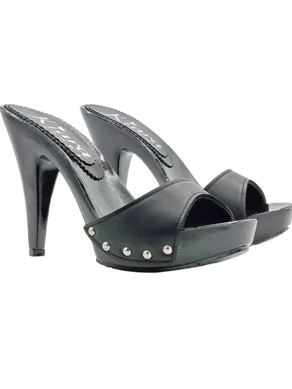Clogs with 11cm heel and black leather upper