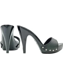 Clogs with 11cm heel and black leather upper