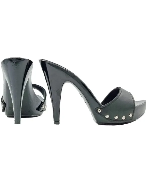 Clogs with 11cm heel and black leather upper