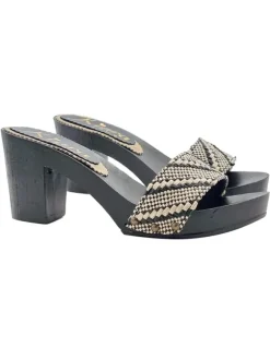 CLOGS WITH COMFORTABLE HEEL IN TWEED FABRIC