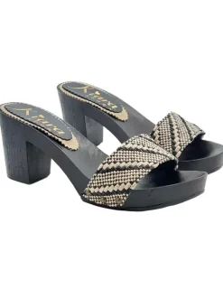 CLOGS WITH COMFORTABLE HEEL IN TWEED FABRIC