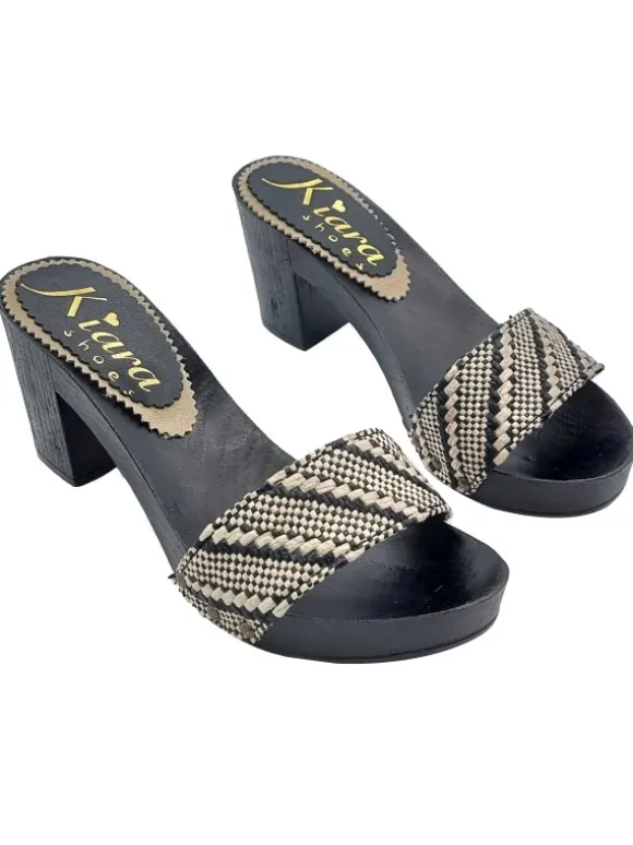 CLOGS WITH COMFORTABLE HEEL IN TWEED FABRIC