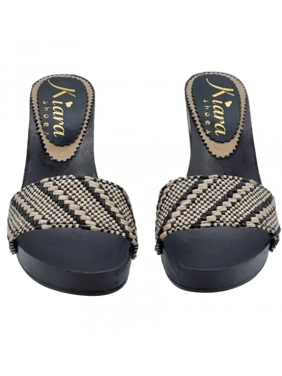 CLOGS WITH COMFORTABLE HEEL IN TWEED FABRIC