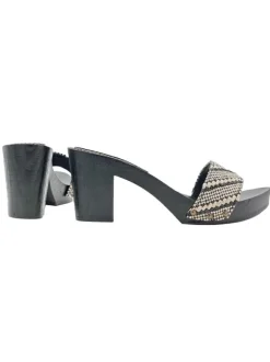 CLOGS WITH COMFORTABLE HEEL IN TWEED FABRIC