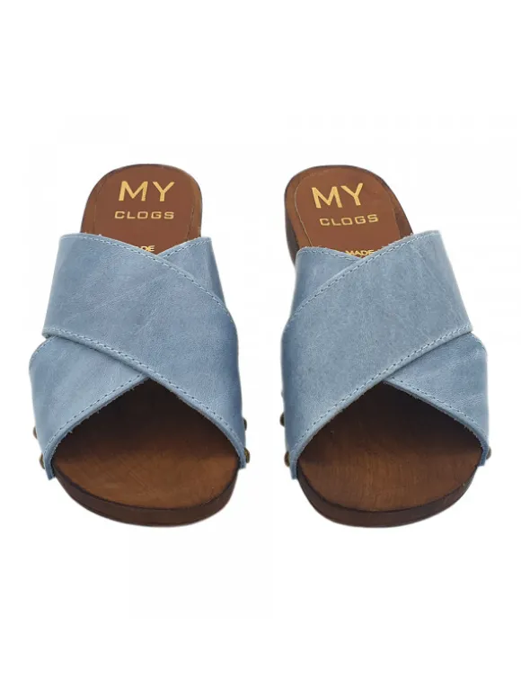 CLOGS WITH CROSSED LEATHER BANDS