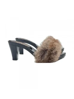 CLOGS WITH FUR AND 8 CM HEEL