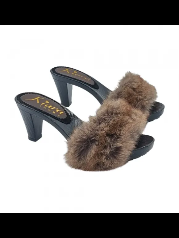 CLOGS WITH FUR AND 8 CM HEEL