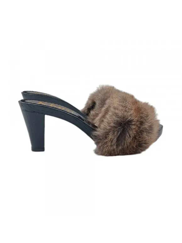 CLOGS WITH FUR AND 8 CM HEEL