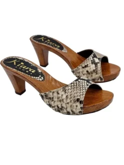 CLOGS WITH "PYTHON EFFECT" BEIGE BAND AND COMFORTABLE HEEL