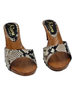 CLOGS WITH "PYTHON EFFECT" BEIGE BAND AND COMFORTABLE HEEL