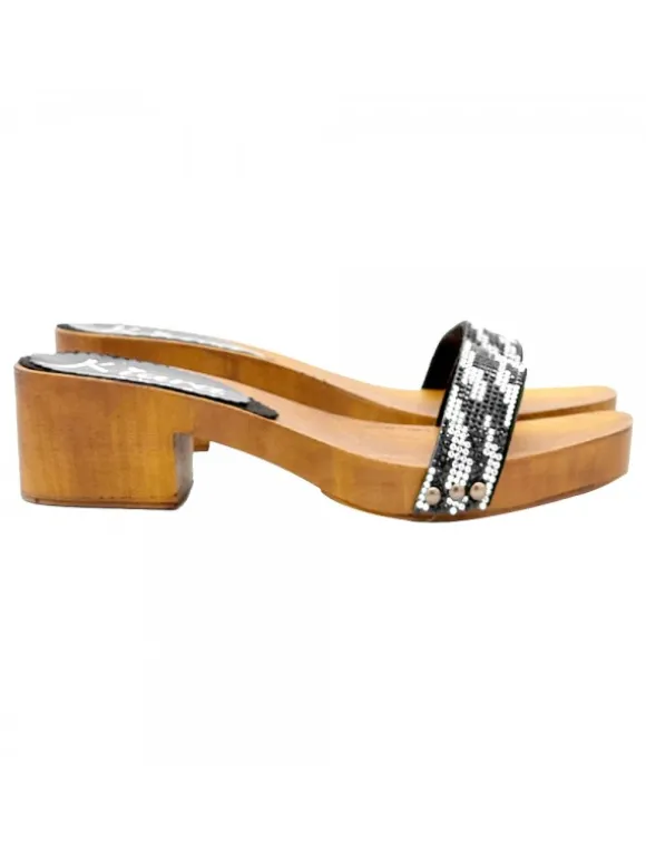 CLOGS WITH "ZEBRA EFFECT" STRASS BAND