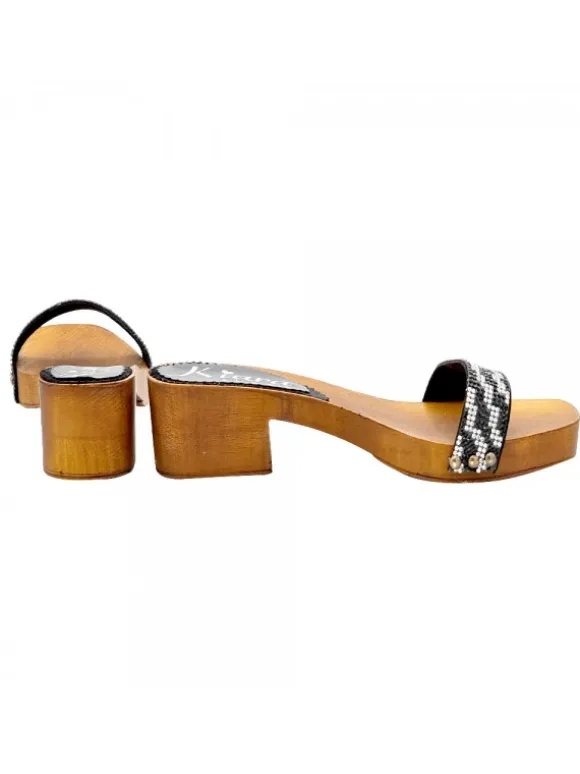 CLOGS WITH "ZEBRA EFFECT" STRASS BAND