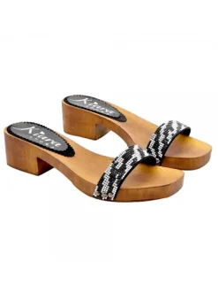 CLOGS WITH "ZEBRA EFFECT" STRASS BAND