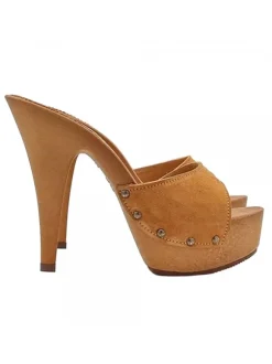 Clogs with suede band and 13 heel - Made in Italy - K93001 CAM CAMEL