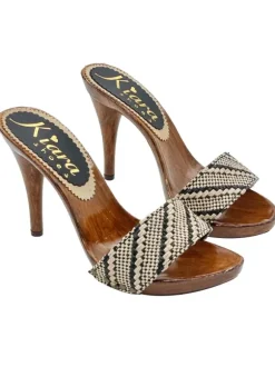 CLOGS WITH TWEED BAND AND STILETTO HEEL