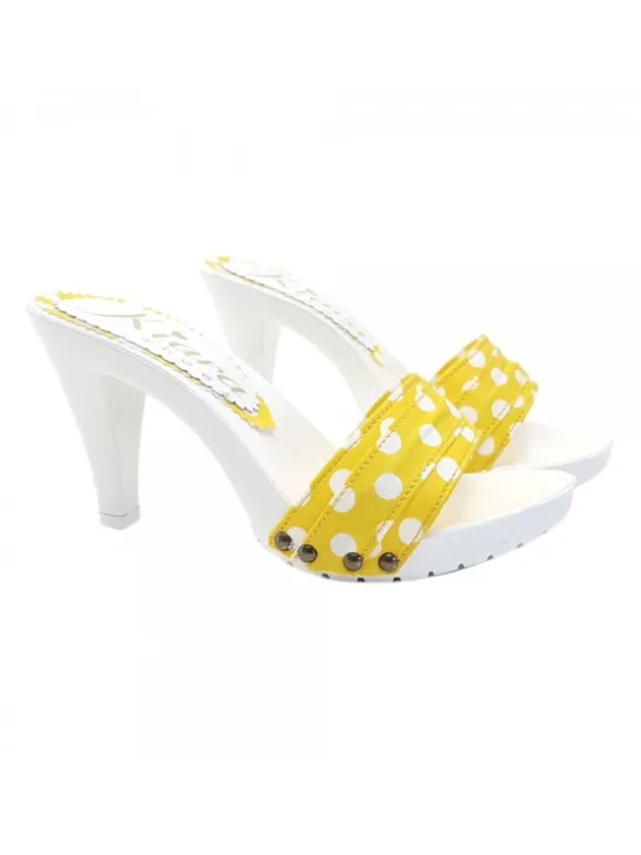 CLOGS WITH YELLOW POLKA DOT UPPER HEEL 9