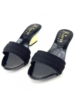 Comfortable Black Clogs With Gold Heel - K28501