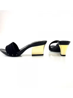 Comfortable Black Clogs With Gold Heel - K28501