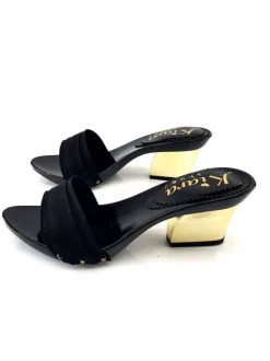 Comfortable Black Clogs With Gold Heel - K28501
