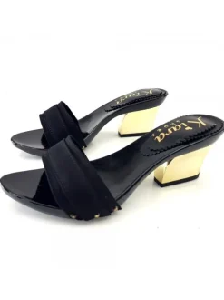Comfortable Black Clogs With Gold Heel - K28501