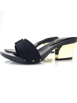 Comfortable Black Clogs With Gold Heel - K28501