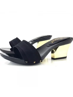 Comfortable Black Clogs With Gold Heel - K28501