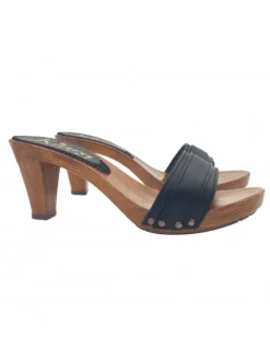COMFORTABLE BLACK LEATHER CLOGS WITH HEEL 8