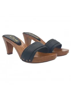 COMFORTABLE BLACK LEATHER CLOGS WITH HEEL 8