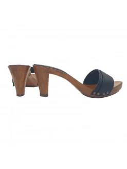 COMFORTABLE BLACK LEATHER CLOGS WITH HEEL 8