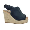 COMFORTABLE BLACK OPEN TOE WEDGES WITH STRAP