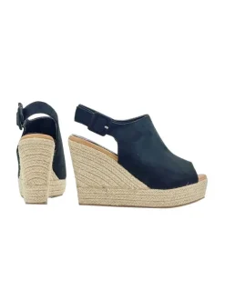 COMFORTABLE BLACK OPEN TOE WEDGES WITH STRAP