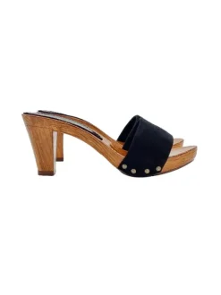 COMFORTABLE BLACK SUEDE CLOGS WITH HEEL 8